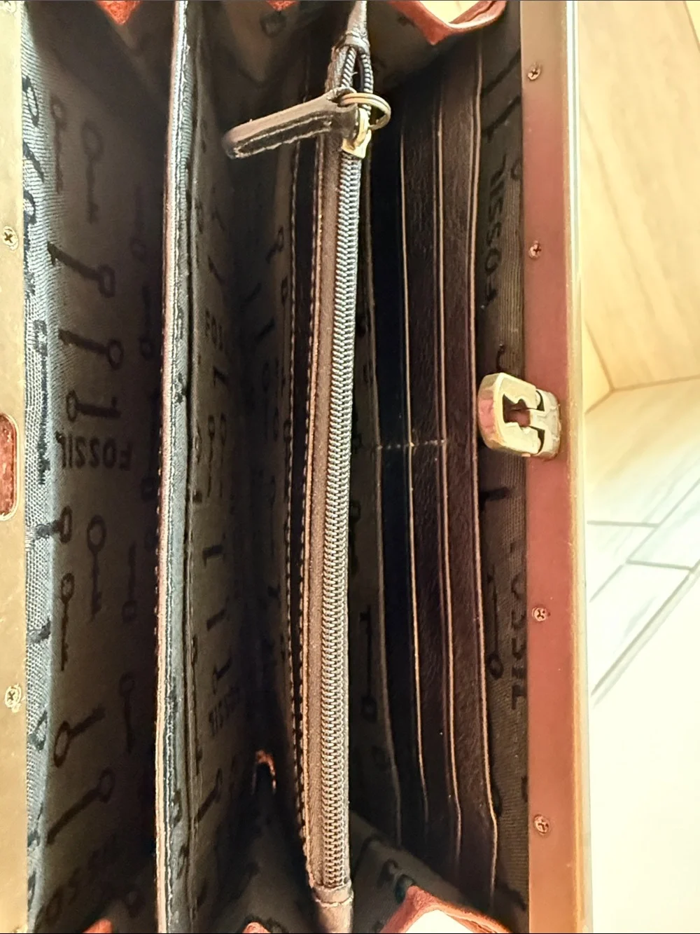 Two-Tone Leather Clutch Wallet in Black and Brown